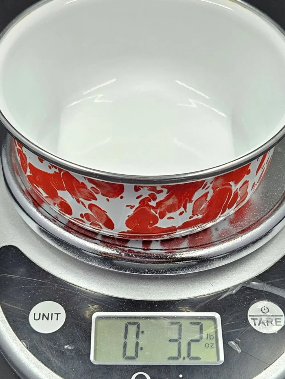 Golden Rabbit Enamelware Red Swirl Soup Bowl